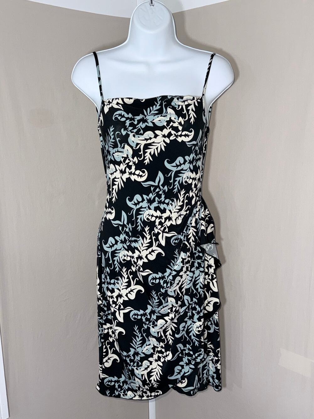 🎉Host Pick🎉 BCBGMAXAZRIA Cowl Neck Floral Asymmetrical Ruffle Dress Size XS